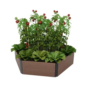 Hexagon Raised Garden Bed Kit, 6-Panel Wood Look Planter Box 11.8" Deep for Patio Balcony Yard