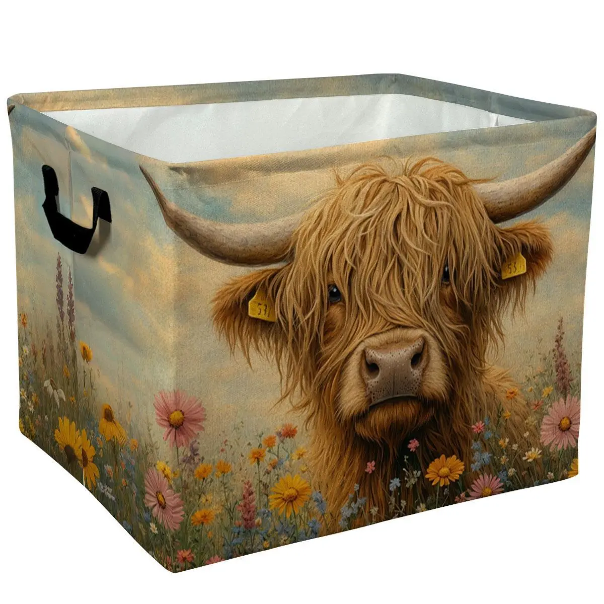Highland Cow Floral Field Art Storage Baskets Storage Boxes Home Decor Storage Clothes Organization And Storage Home Decor Storage Holiday Gifts，Organizer For Toys， Books， Laundry Baskets