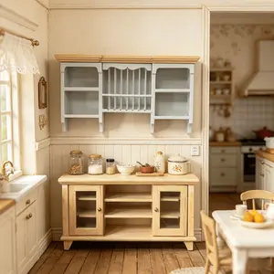 2Pcs Wooden Miniature Furniture Set Dollhouse Accessory Shelf Storage Cabinet Kitchen Living Room Wall Mount Combo Premium Minimalist Multi Layer Open Unit Multi Functional TV Stand Christmas Easter New Year Gift