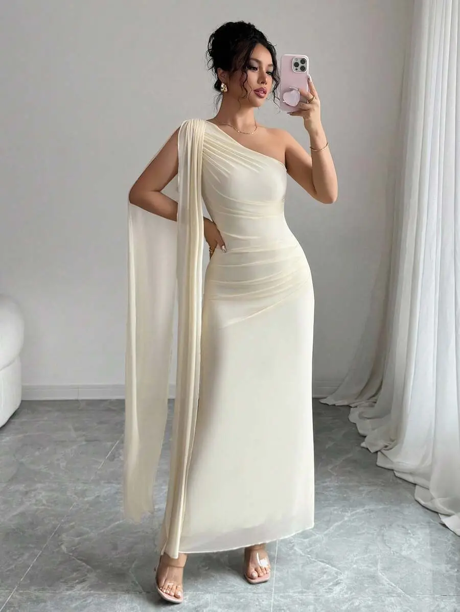 Women's Tight Fitting Long Dress, Light Yellow, Spring/Summer Fall Cloth For Women