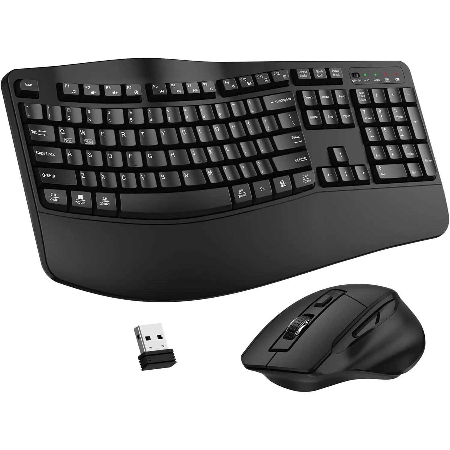 Keyboard and  Combo, 2.4G Full Size Wave   Keyboard with Wrist Rest and 3-Level DPI Adjustable    for Windows,  OS Desktop/Laptop/PC(Black)