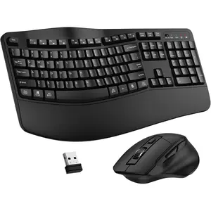 Keyboard and  Combo, 2.4G Full Size Wave   Keyboard with Wrist Rest and 3-Level DPI Adjustable    for Windows,  OS Desktop/Laptop/PC(Black)