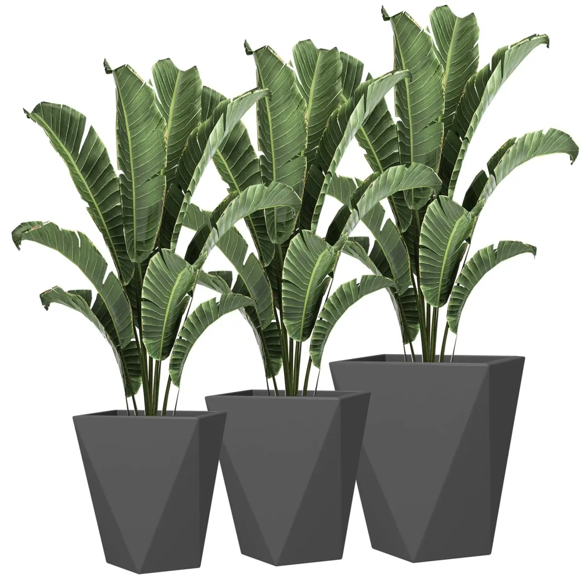 212 Main 84H-109V01GY Outsunny Indoor & Outdoor Tall Planters Stackable Flower Pots with Drainage Holes for Garden Balcony, Gray - Set of 3
