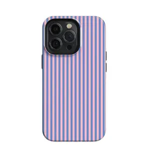 Striped Blue and Pink Tough Phone Casee, Shockproot Phone Protective Cover,  Modern Floral Phone Cover For Iphone 13, 14pro, 16promax