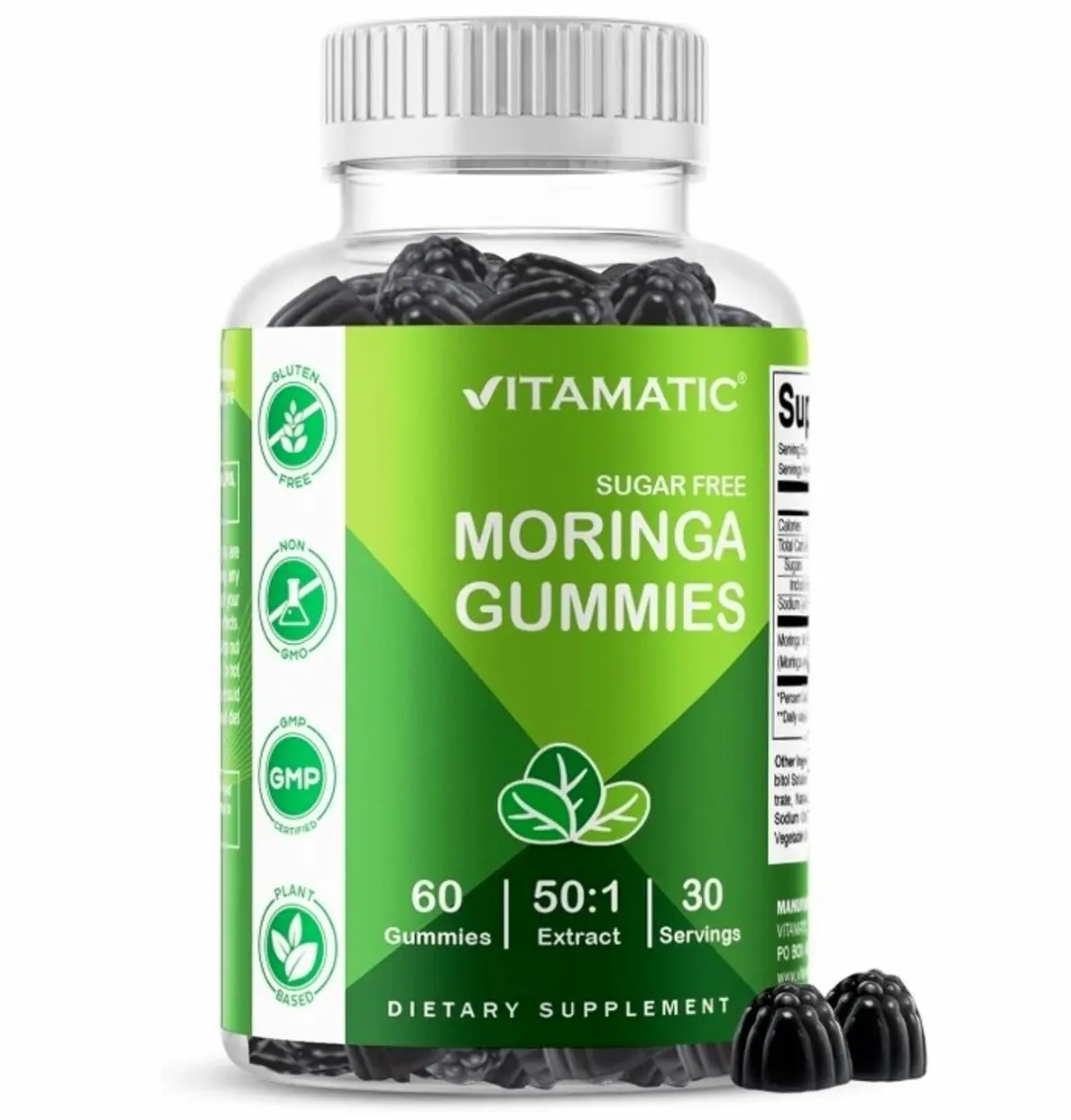 Moringa Gummies – Sugar-Free Botanical Extract – Green Superfood Supplement – Vegan, Pectin-Based, Non-GMO – Plant-Based Gummies – 60 Count