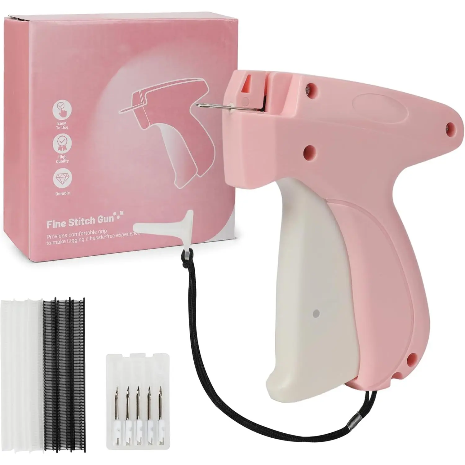 Stitch Gun for Clothes Handheld Clothing Stitch Gun Micro Tag Gun for Clothes Quick Clothing Fixer Gun Includes 5 Needles, 500 Black Fasteners &500 White Fasteners (Pink)