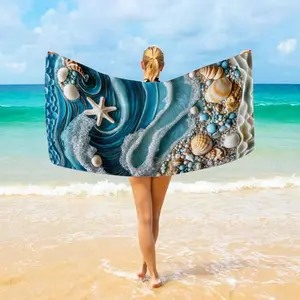 Starfish Shell Printed Microfiber Beach  Lightweight Soft Oversized Beach Blanket Portable Travel Friendly Ideal for Beach Holiday Vacation towel fdt absorbent big