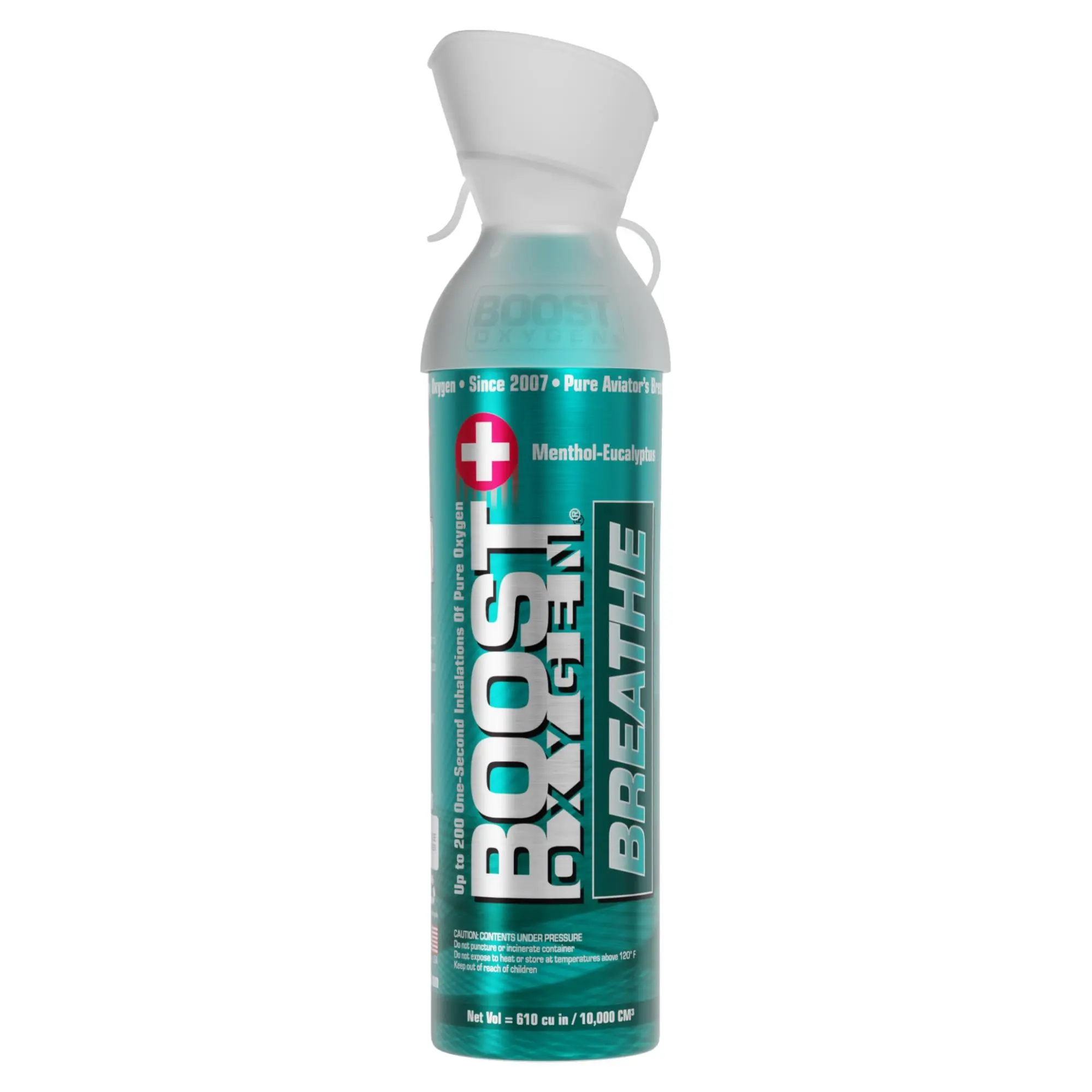 Boost Oxygen BREATHE Menthol Eucalyptus Portable Fully Recyclable Oxygen Canister, Respiratory Support Aid, Energy Booster for Long or Physically Demanding Days Performance Enhancement, Fully Recyclable Canister