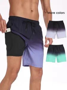 Quick-Dry Gym Shorts Beach Pants Gradient Print Sweat-Wicking Compression Lining Indoor Gym Vacation Pool, Casual Fitted Drawstring Waist Pockets Elastic Waist With Drawstring Side Pockets