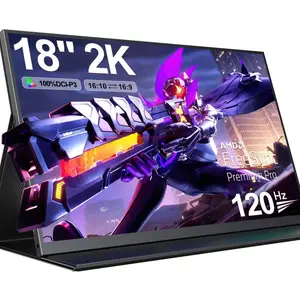 18 Inch 2K QHD Portable Monitor 144Hz IPS 100% DCI-P3 FreeSync Low Blue Light VESA Kickstand Dual USB-C PD 60W HDMI for Mac Windows PS5 Gaming Remote Work Thin Full Adaptive Capacitive Multi-Touch Industrial Mini LED Office