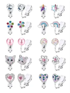 Fashionable 10 Pairs Colorful Vibrant Decorative Ear Clips for Women Men Unisex No-pierce Copper Clip-on Earrings with Sparkling Rainbow CZ Accents Cute Motifs Blooming Flower Classic Heart Lifelike Butterfly Glossy Faux Pearl Unique Delicate Aesthetics