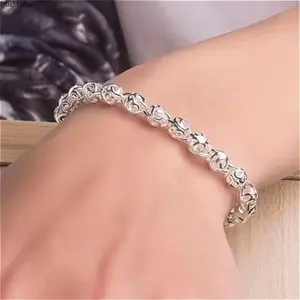 New 925 Sterling Silver Hollow Bead Bracelet - Adjustable Charm Bracelet Elegant Fine Jewelry for Women