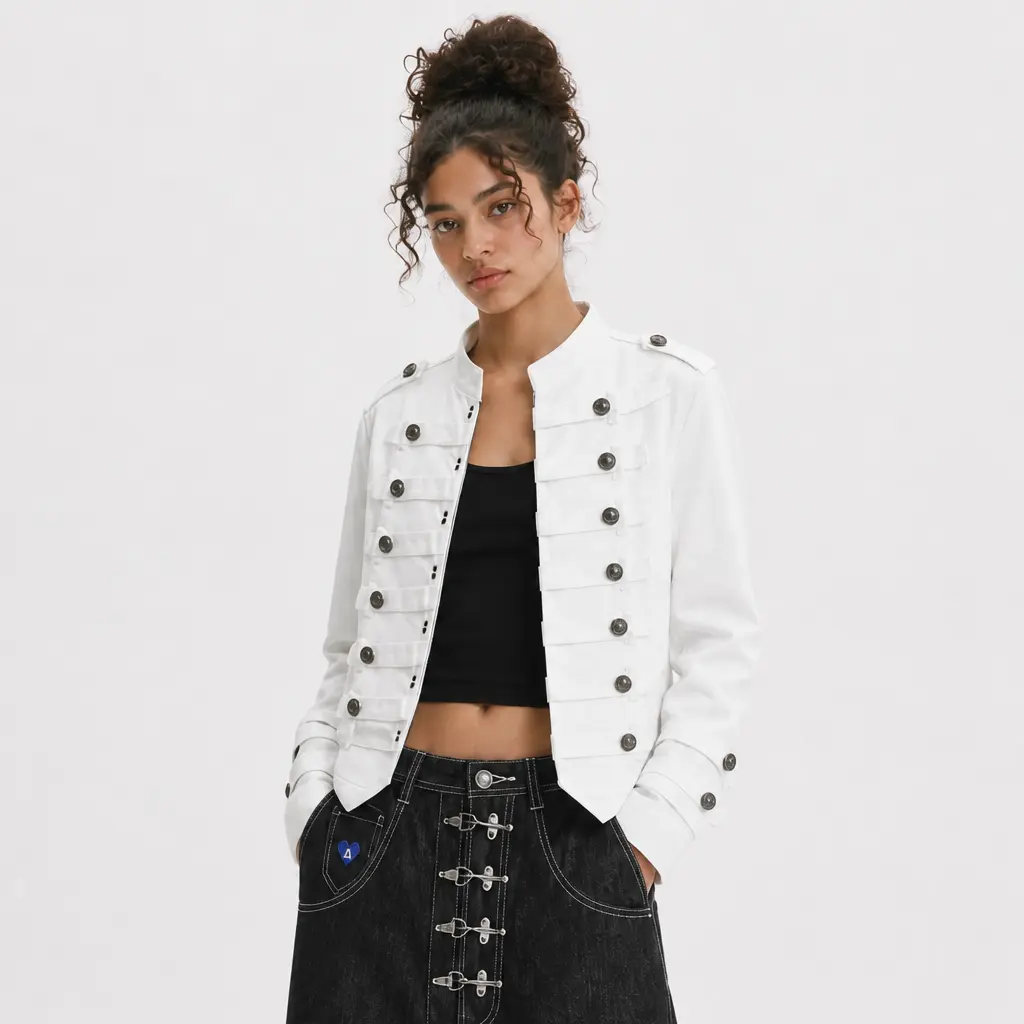 Aelfric Eden Unisex Napoleon Jacket - Decorative Strap, Metal Buttons, Polyester Mix, Boxy Cut, Cropped Length, Structured Sturdy Fabric, Punk Street Wear Aelfric Eden Unisex Napoleon Jacket - Decorative Strap, Metal Buttons, Polyester Mix, Boxy Cut, Cropped Length, Structured Sturdy Fabric, Punk Street Wear