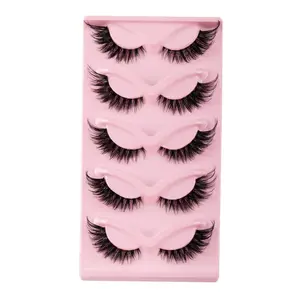 5 Pairs Cat Eye False Eyelashes, Natural Faux Lashes, Soft Cross Clear Band Lashes, Wispy Eyelash for Makeup, Longer Looking Eyelashes