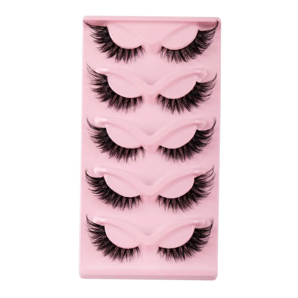 5 Pairs Cat Eye False Eyelashes, Natural Faux Lashes, Soft Cross Clear Band Lashes, Wispy Eyelash for Makeup