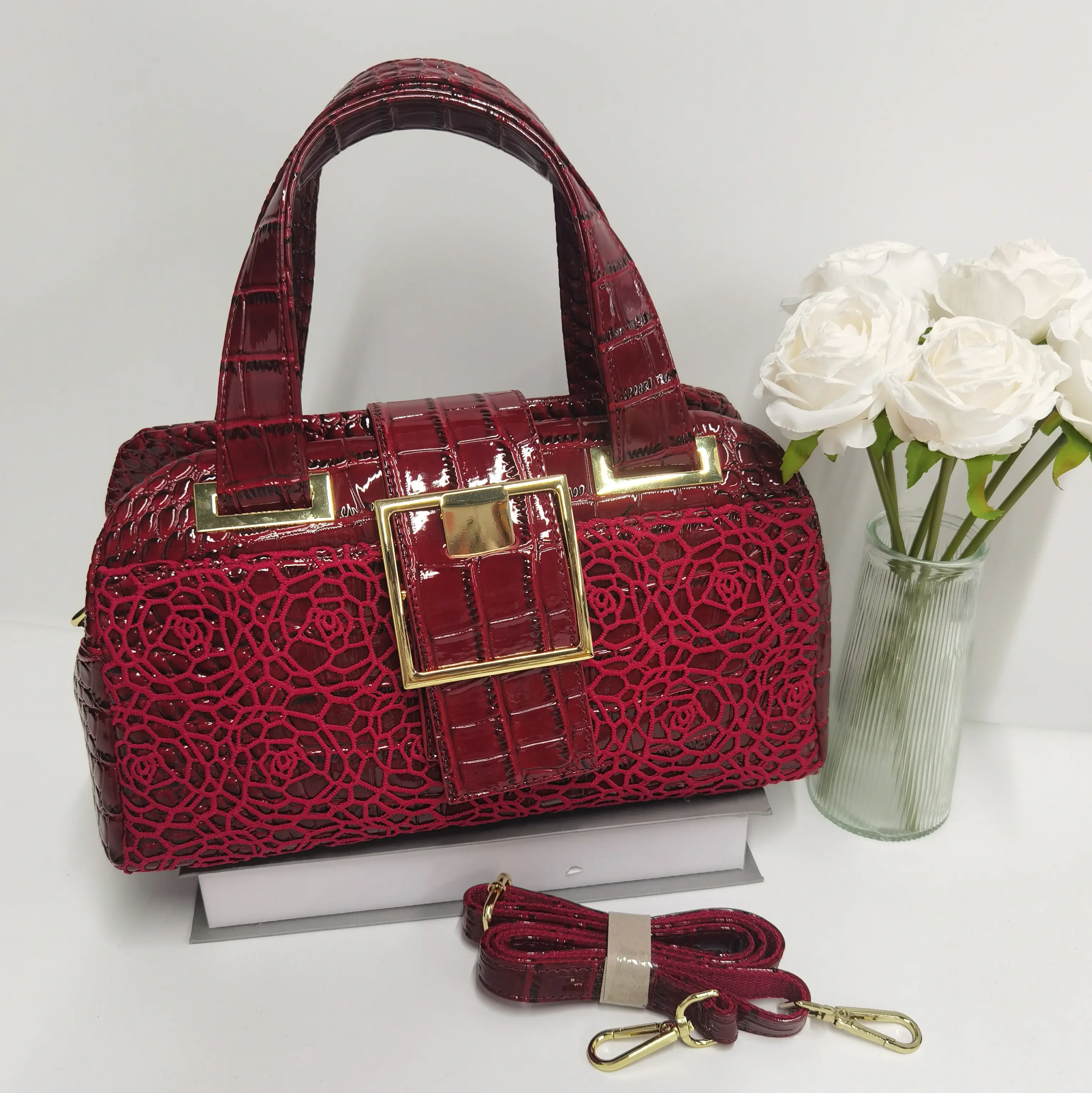 E70-Large Capacity Large Bag Women's Lace Crocodile Pattern Handbag Multifunctional Mom Bag Shoulder Crossbody Bag