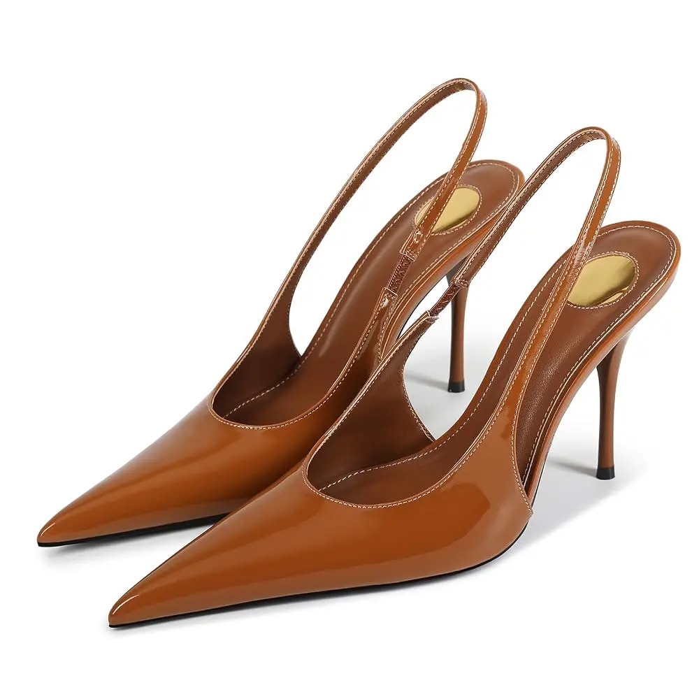 Women's Pointed Toe Slingback Pumps Patent Stiletto High Heels Backless Closed Toe Shoes for Office Party Date Night Outfits,elegant,sandal,woman,slipper,open,high heel sandal,sandals, summer