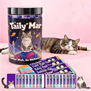Taily Mart All-round Cat Treats: 5 premium flavors to pamper your cat. Each 40-stick box provides long-term nutritional care with chicken, cod roe, tuna roe, salmon roe, and beef recipes.