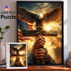 American Eagle Cross Faith 1000 Pieces Jigsaw Puzzle Relaxing Family Game for Brain Exercise Stress Relief Patriotic Spiritual Art Challenging Adult Puzzle Powerful Wall Décor Meaningful Gift for Friends and Seniors 27.5x20inch 70x50cm Jigsaw Puzzle