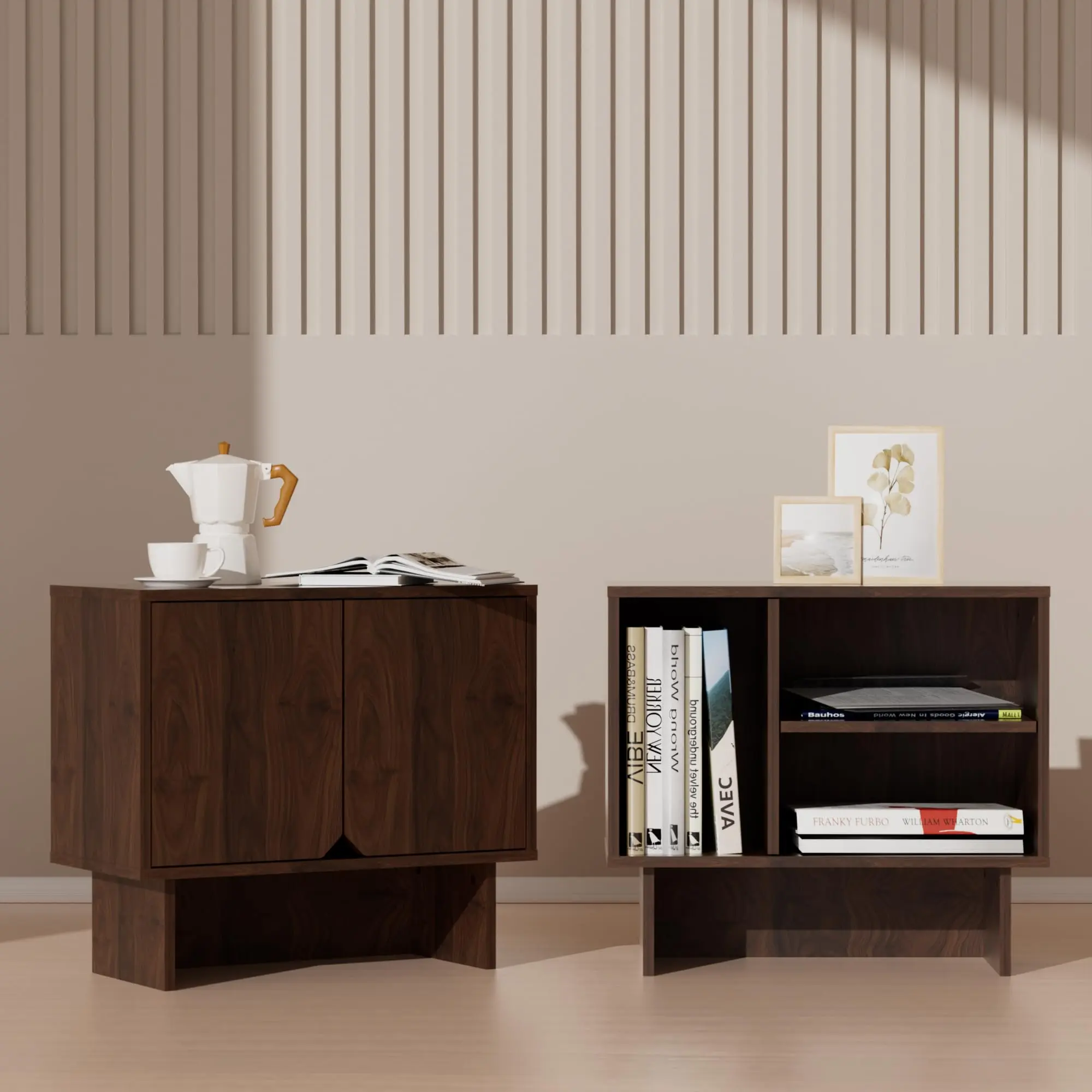 Nightstand Set of 2,Modular Storage Bedside Table, Also Used as with End Table,Coffee Table,Nightstand with Adjustable Shelf for Living Room, Kitchen,Dining Room Entryway,Bedroom,Walnut