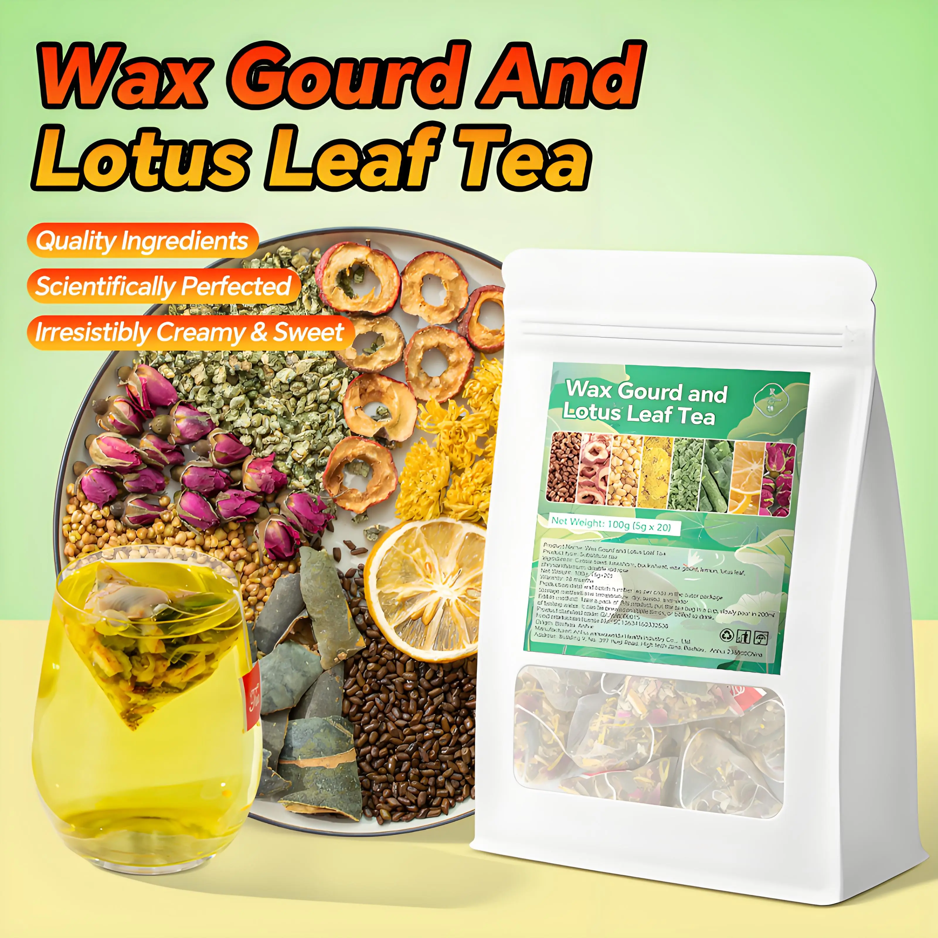 Original Winter Melon and Lotus Leaf Herbal Tea, caffeine-free, refreshing taste, made with carefully selected ingredients, mellow and delicious, a daily health-preserving tea for the office.