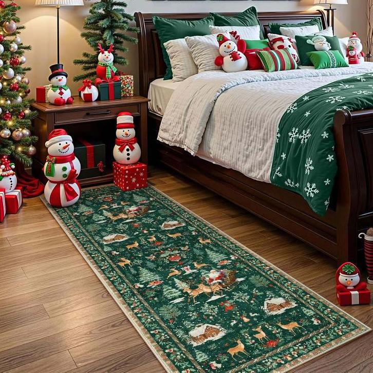 Tapis long de Noël avec motif de cerf et Père Noël, plusieurs modèles disponibles, doux, résistant et lavable, pour une utilisation intérieure et extérieure, décoration d'intérieur - YY