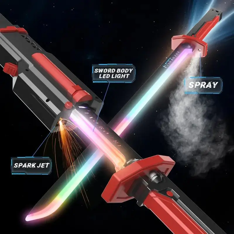 【New】Cool retractable samurai sword with RGB lights spray and spark effects and stunning sound effects One-button control Type-C rechargeable safe with no sharp blade Perfect for parties photoshoots and short videos with great atmosphere