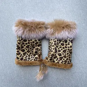 1 Pair Y2K Punk Leopard Print Plush Faux Fur Women's Warm Fingerless Mittens Boho Style Tie Closure Gloves for Party Casual Wear Decorative Warm Polyester Gloves