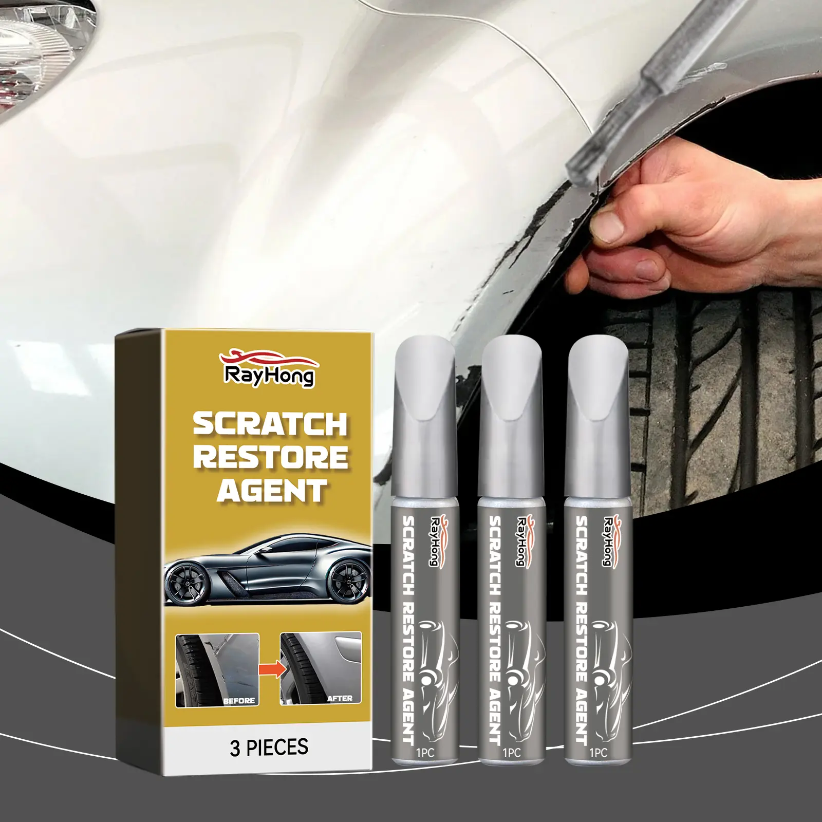 Car Scratch Repair Pen - Fix Paint Chips & Scratches Fast Easy DIY Solution Prevents Rust No Professional Skills Needed Touch Up Paint for Cars Perfect for Minor Scratches and Scuffs 3 Pieces