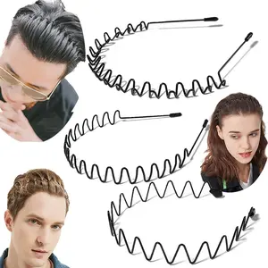 3 count Metal Headband Set for  Hair Types - Wave Zig Zag & Wide Smooth Hhair Bands For Yoga Washing  Driving  Work & Daily Use  Styling  for Men Women Boys Girls