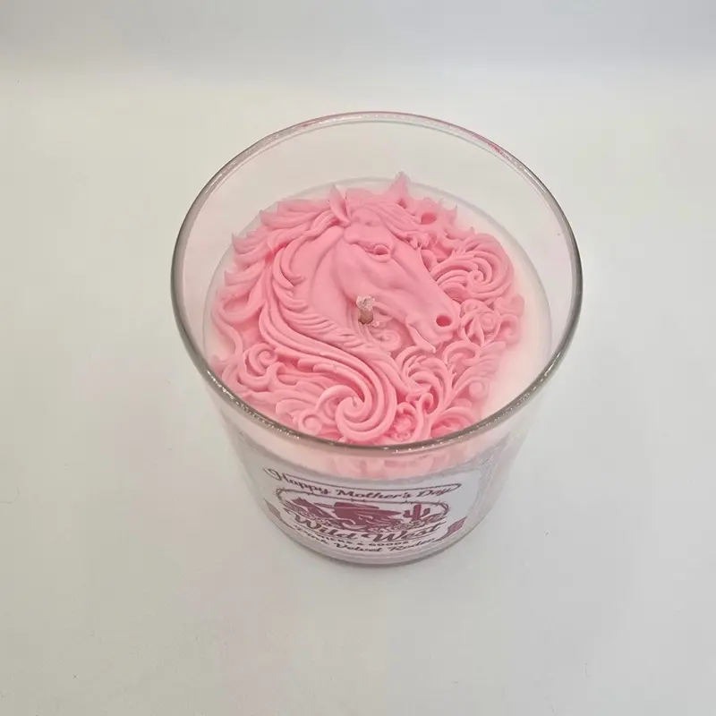 Happy Mother's Day Candle - Pink Horse Design in Clear Glass Container - Perfect Gift for Mom