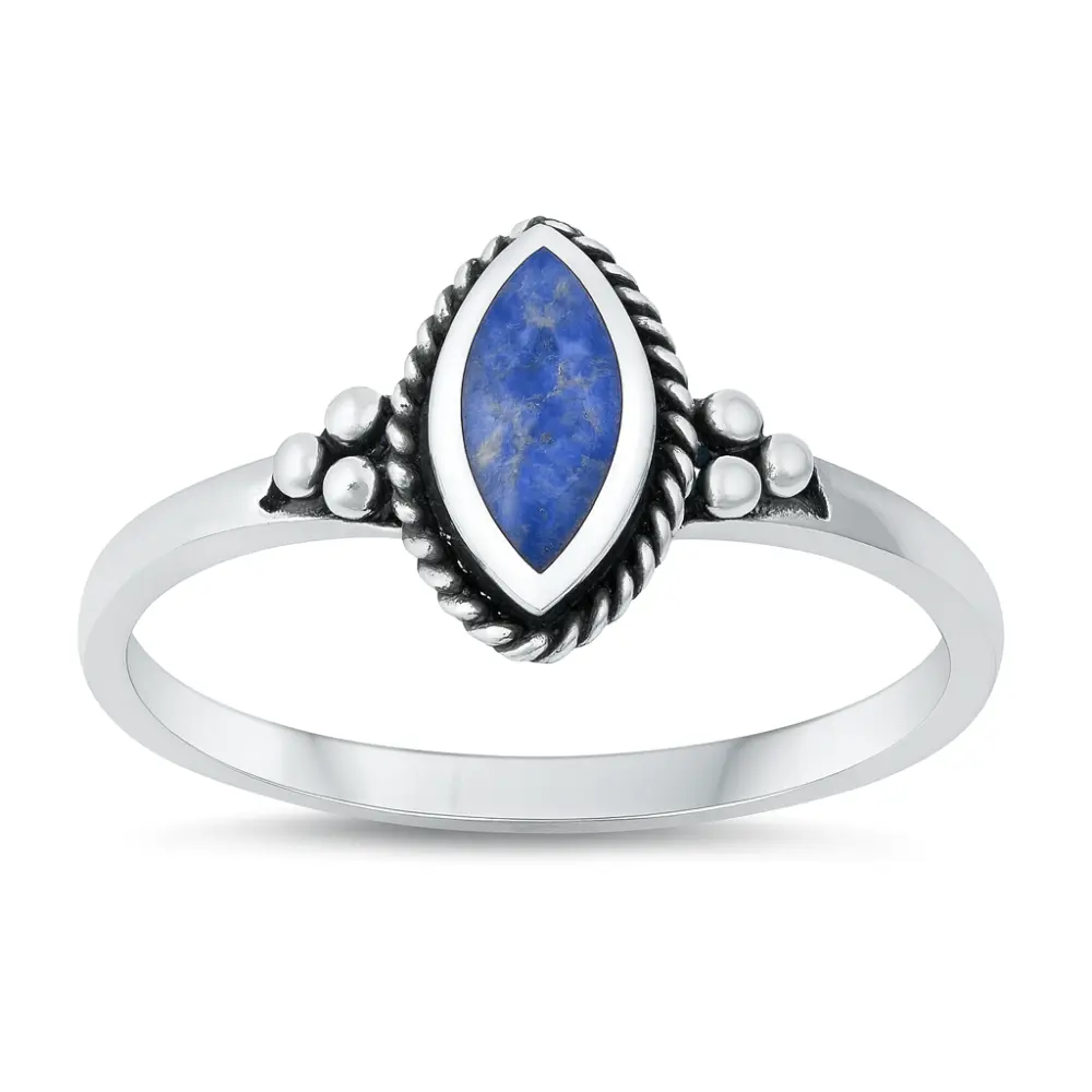 Marquise Shaped Blue Lapis Stone Ring - Oxidized 925 Sterling Silver