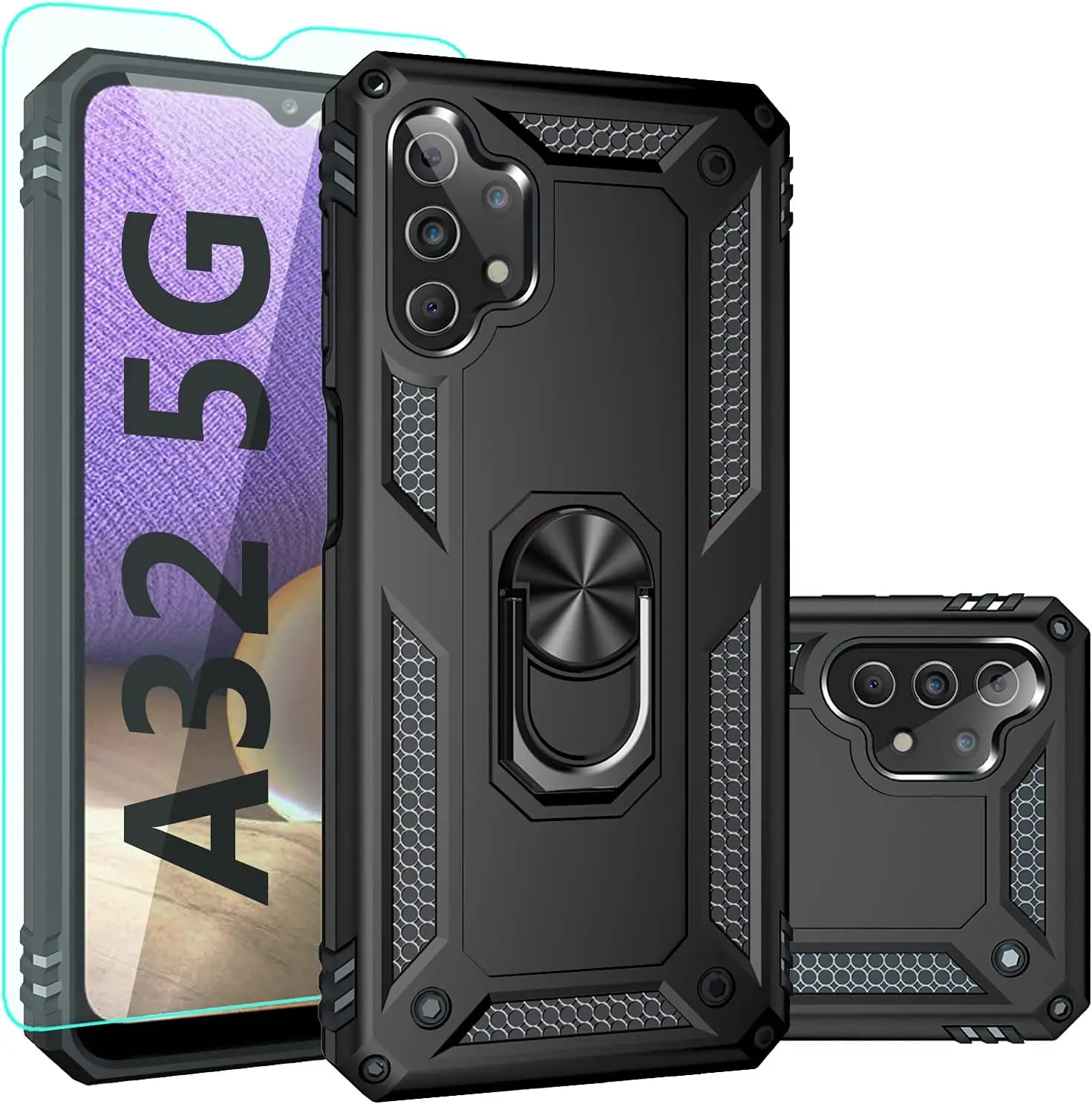 for Galaxy A32 5G Case, A32 5G Case,with Screen Protector,[Military Grade] 16ft. Drop Tested Cover with Magnetic Kickstand Car Mount Protective Case for Samsung Galaxy A32 5G, Black