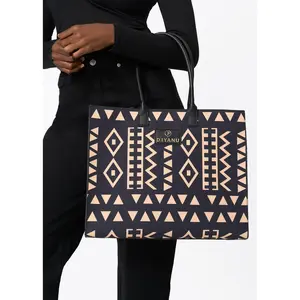 Aina Women's African Print Tote Bag (Tan Black Tribal)