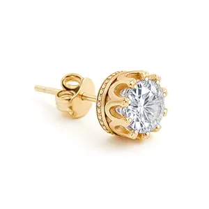 18K Gold & Silver Plated Crown Double Stud Earrings, Crystal Inlaid Hypoallergenic Unisex Fashion Earrings for Women & Men