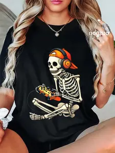 100% Cotton Halloween Skeleton Gamer Video Gaming Boys Men Tees T-Shirt