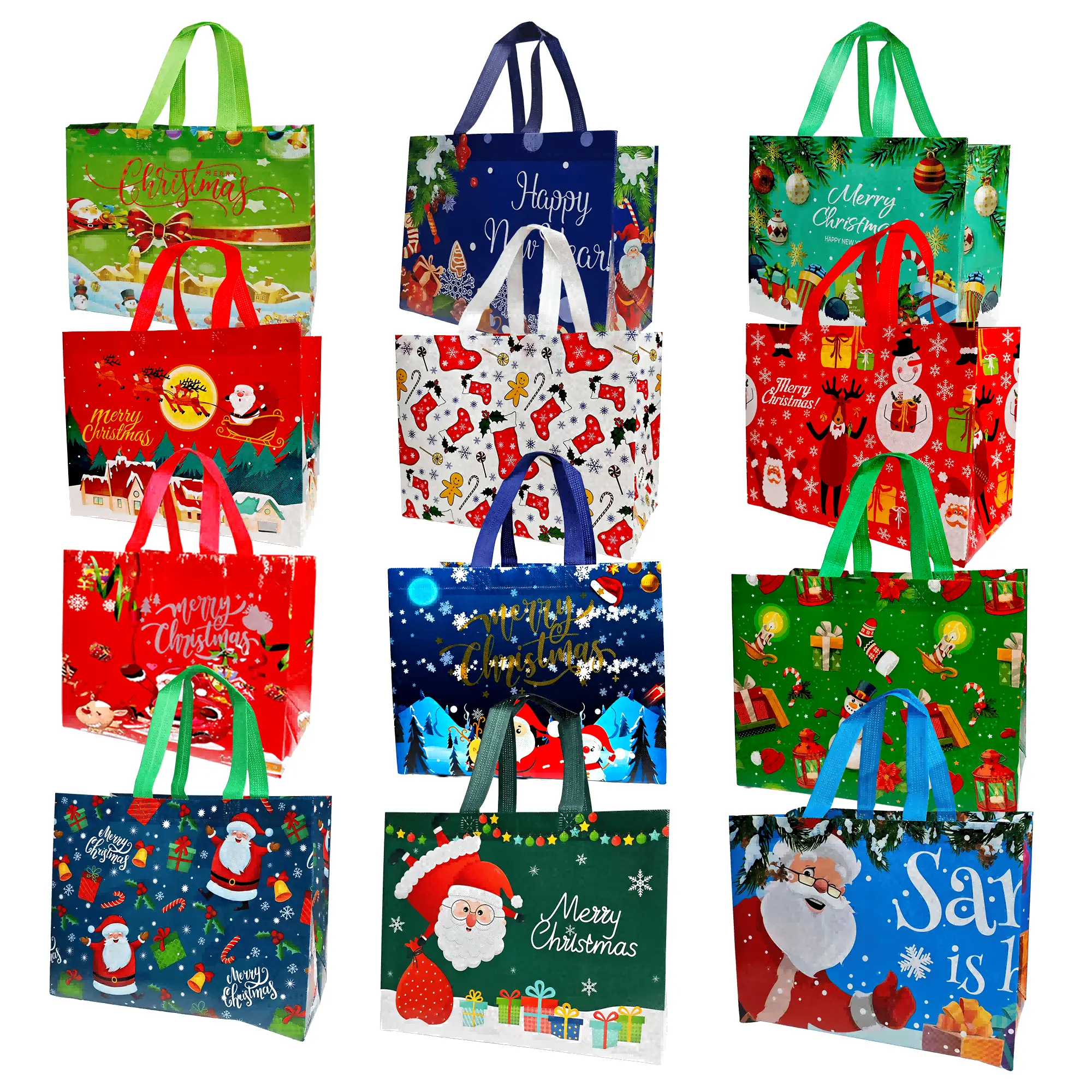 12PCS Extra Large Christmas Gift Bags with Handles, Reusable Non-Woven Gift Tote Bags, 12.8" x 6.7" x 9.8", Shopping Bags for Christmas Gifts, Holiday Party Favors and Gift Wrapping