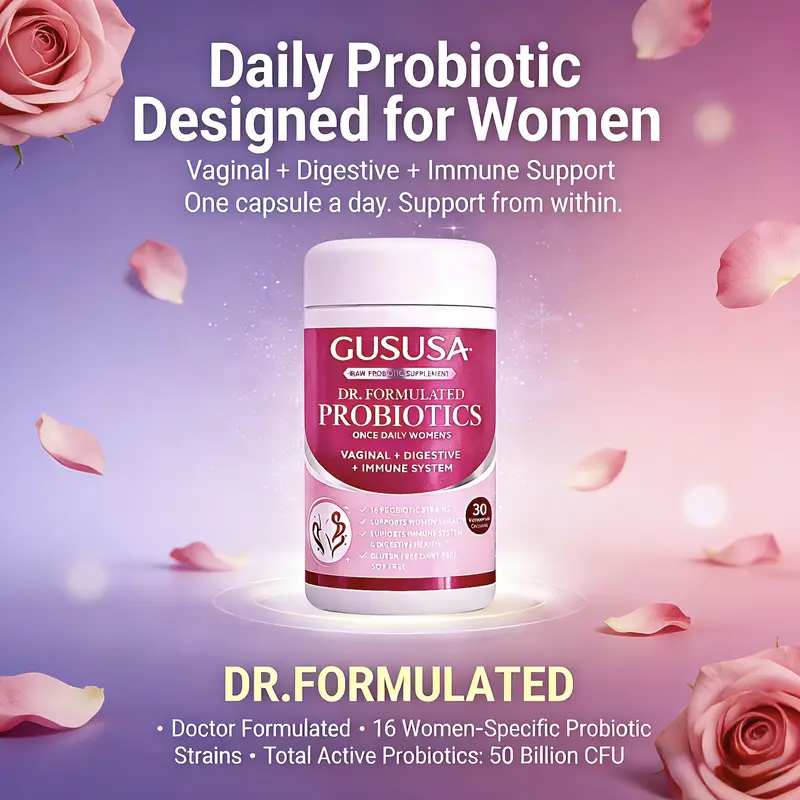 GUSUSA Women's Probiotic Capsules - 16 Strains 500 Billion CFU, Natural Moisturizing Relief for Dryness, pH Balance, Supports Gut & Immune Function - Restores Balance from the Inside Out, Sugar-Free Vegan Organic Prebiotic Formula