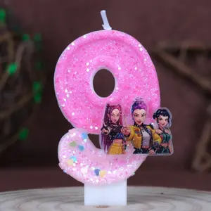 K-Pop Hunter Girl IP Character Birthday Number Candle, Shiny Glitter Festival Party Gift, Cake Decoration, Perfect for Friends and Couples on Valentine's Day & Christmas