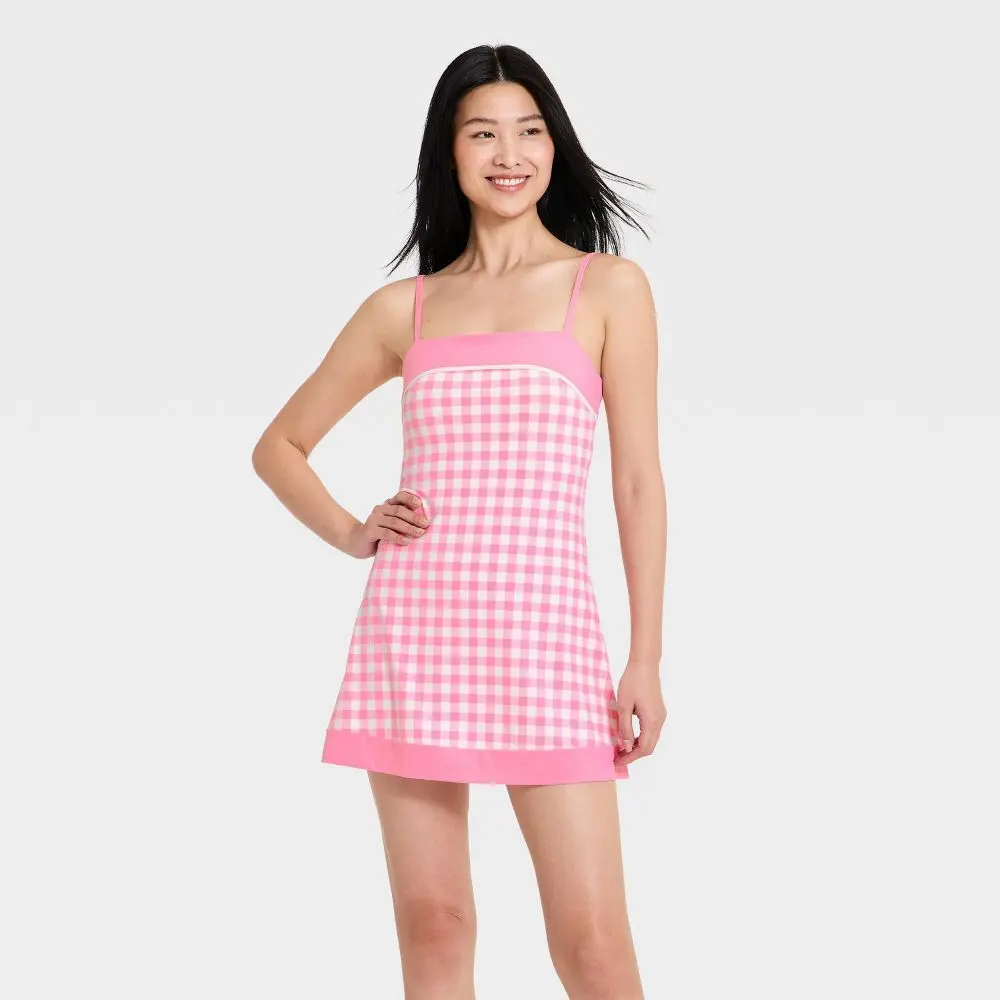 Women's Soft Stretch Jersey Active Court Dress - All In Motion, m Size, Adjustable Straps, Built-in Short Set for Workouts