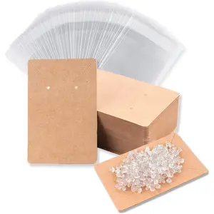 100Pcs Earring Display Cards Set with Earring Holder Cards 200Pcs Earring Backs 100 Jewelry Packaging Bags for Earrings Necklace, 3.5x2.4 Inches Brown