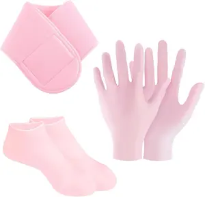 3 Piece Moisturizing Glove Socks Neck Strap Set,Silicone Neck Mask for Reducing Necklines,Silicone Gel Spa Socks for Dry Cracked Skin,Silicone Gel Heel Socks Slip,for Foot Hand Softening Nail Aloe