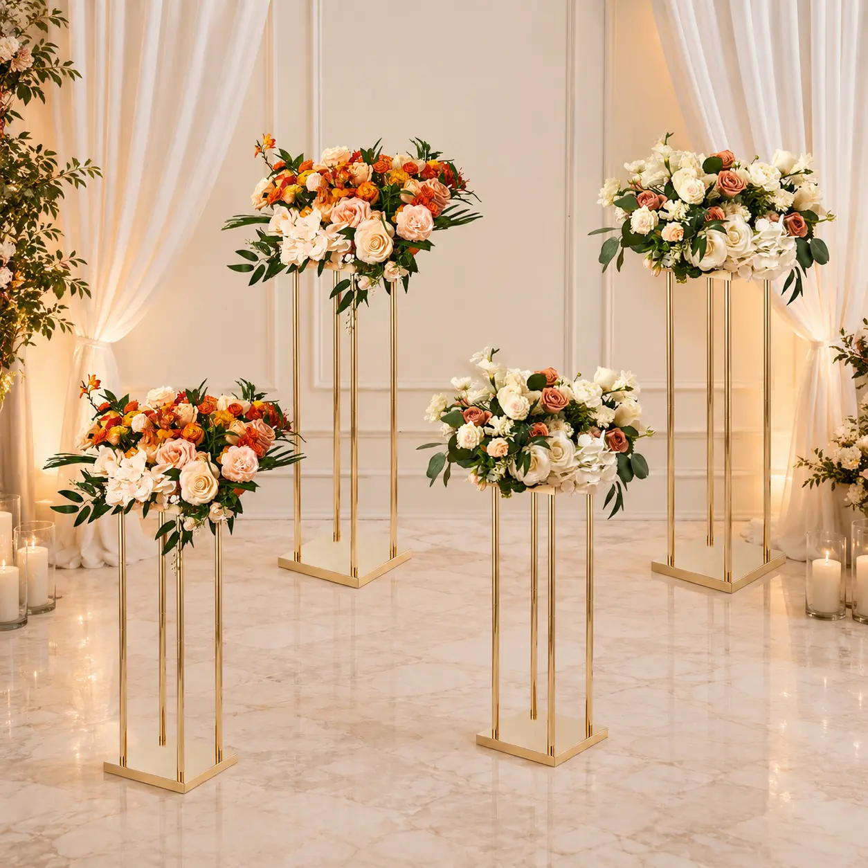 Ageless & Elegant 4pc Square Column Wedding Floral Display