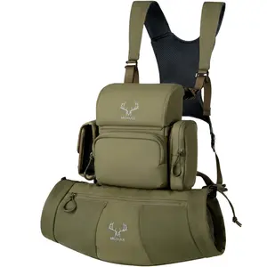 MOXULE Binocular Harness Chest Pack: Bino Case with Rangefinder Pocket and Hunting Fleece Hand Muff for Hunting Birdwatching Hiking