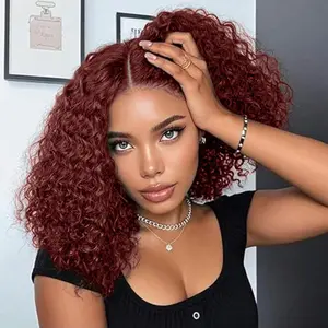 LuoTee Hair 13*4 Lace Front Wigs Human Hair  Deep Wave Headband Wig Brazilian Virgin Hair Wig Curly Bob Wig 200 Density HD Lace Frontal Deep Wave Wigs for Black Women