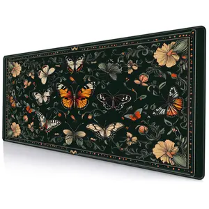 Butterfly & Floral Pattern Mouse Pad, Rectangle Gaming Mouse Pad, Office Desk Keyboard Mat for Home Office Desk, Desk Accessories