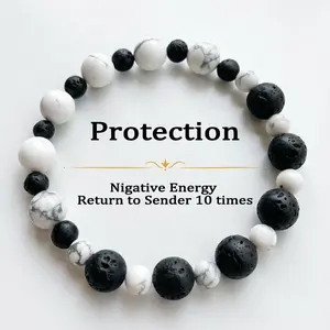 Father's Day Sale Natural Volcanic Stone & Howlite Purifying Protection Energy Bracelet, Emotional Balance Black & White Color-Block Healing Bracelet, Simplicity Healing Unisex Accessory, April Birthstone, Gift for Mom, Graduation Gift