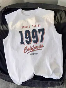 Men's Letter & Plants Print Tank Top Sleeveless, Regular Fit Casual Sleeveless Top for Summer, Men's Clothes for Daily Wear, Menswear