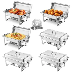 VEVOR Chafing Dish Buffet Set,  , 8 Qt 6 Pack, Stainless Steel Chafer with 6 Full Size Pans, Rectangle Catering Warmer Server with Lid Water Pan Stand Fuel Holder, for Weddings Parties Banquets, Silver