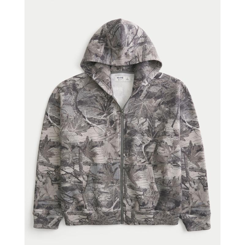 Hollister Hollister Feel Good Boxy Zip-Up Camo Hoodie